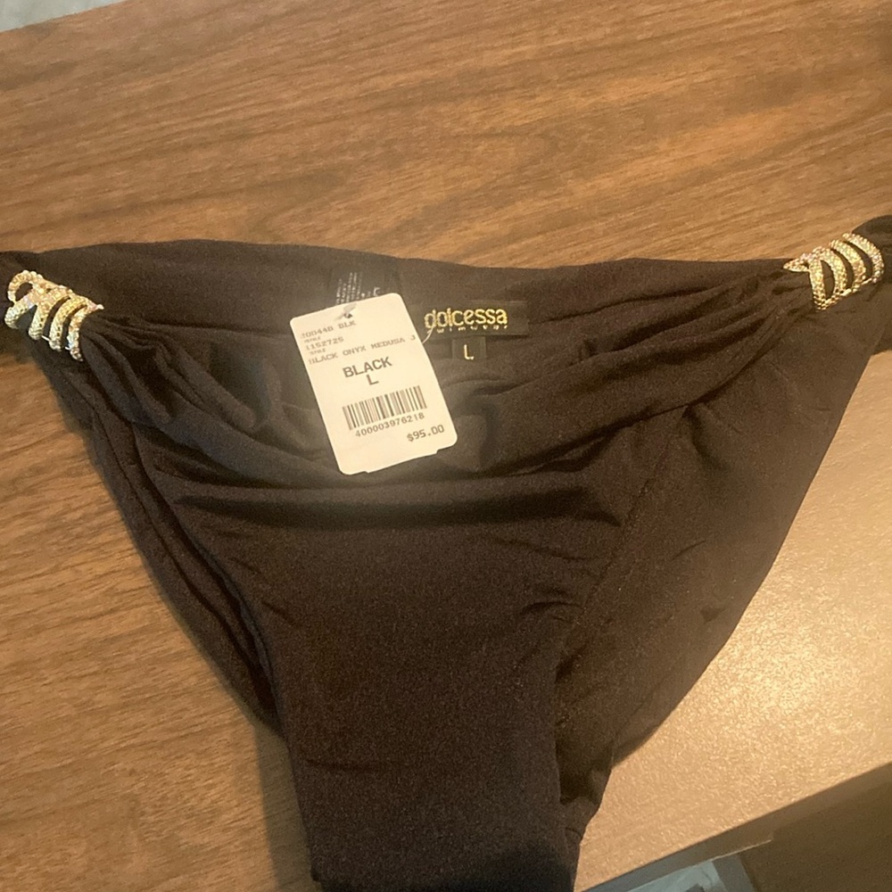 Black Bikini Bottoms with Gold Side Accents